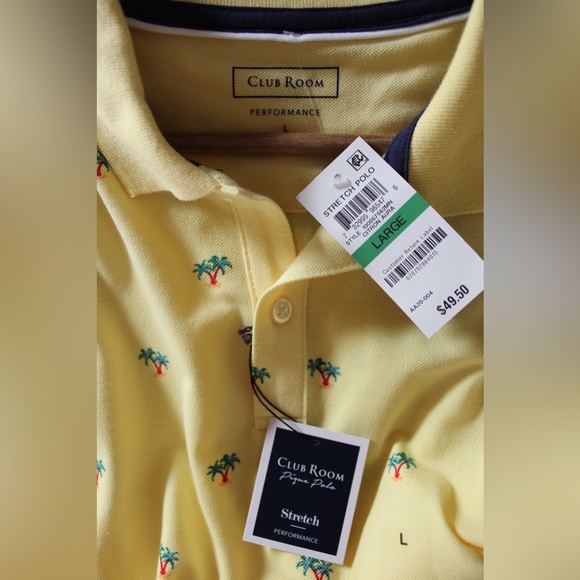 Club Room NWT Tropical Palm Tree Citron Aura Performance Pique Polo Large - Picture 8 of 8